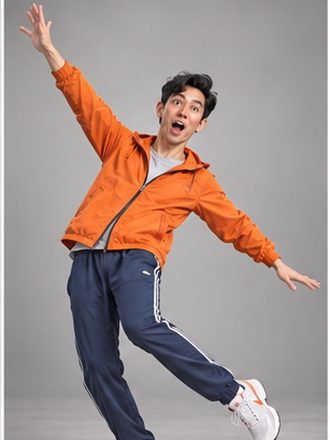 Challenger mid-wobble, arms out, one foot off the ground